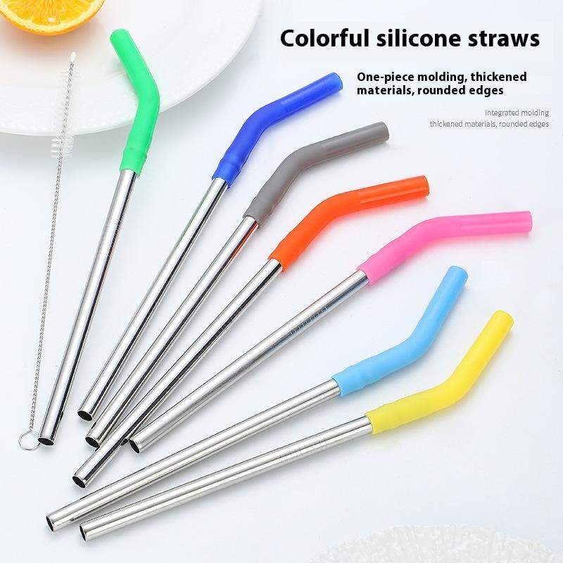 Kitchen Gadgets And Equipment - 1Set Lange Roestvrijstalen Stro Met Siliconen